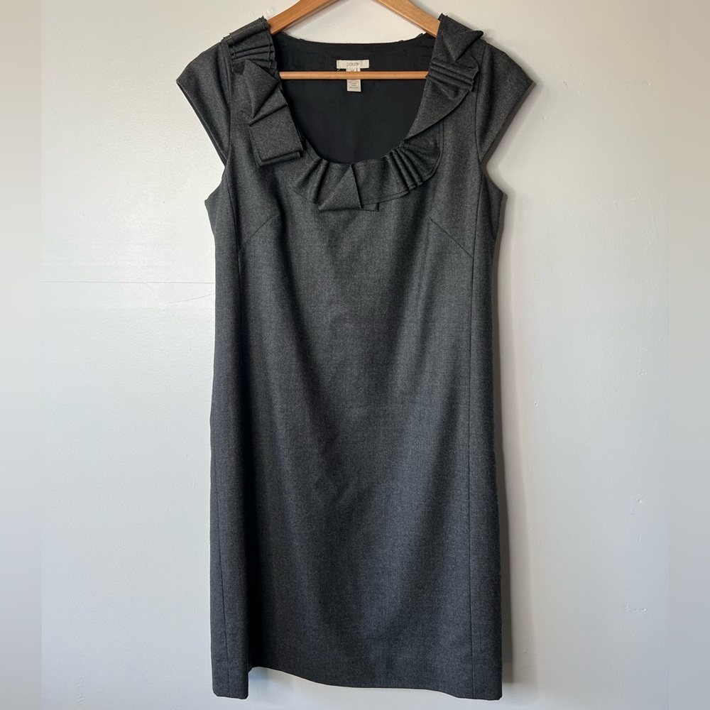 J. Crew Dark Gray Ribbon Neck Wool Sheath Dress, 6P